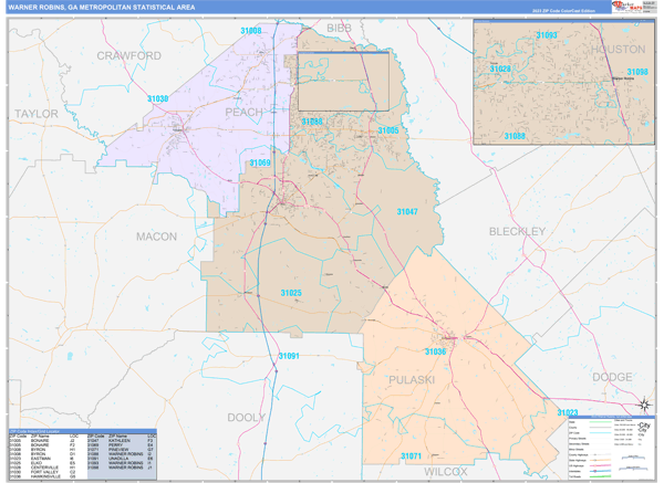 Warner Robins Metro Area Wall Map